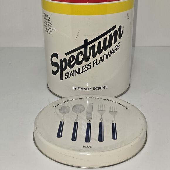 Vintage Stanley Roberts Spectrum Flatware Canister – Mid Century Modern Striped - Picture 12 of 14